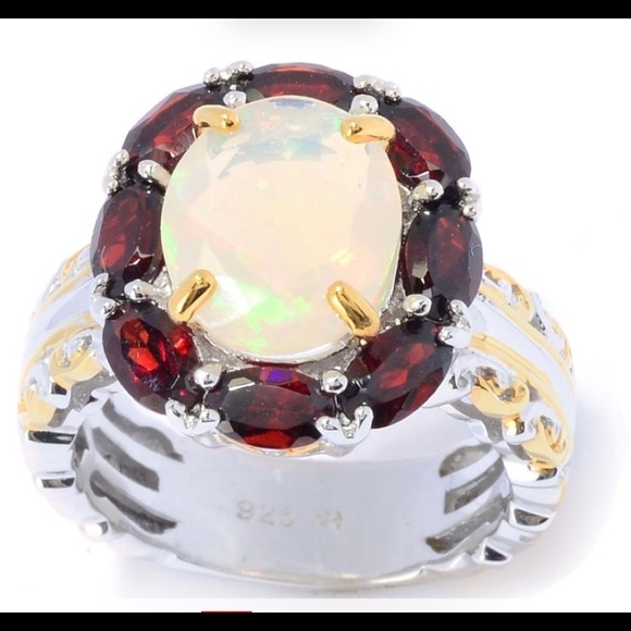 🌹NWT! Incredible Gems En Vogue Opal & Garnet Ring - Picture 2 of 16